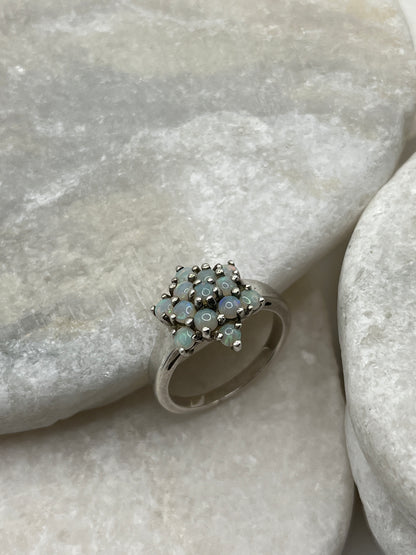 925 Sterling Silver Opal Star Cluster Ring Size R