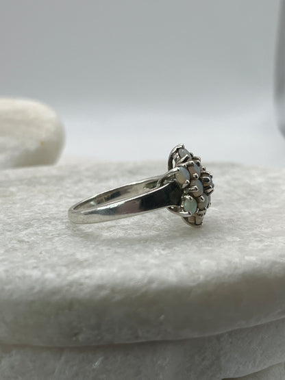 925 Sterling Silver Opal Star Cluster Ring Size R
