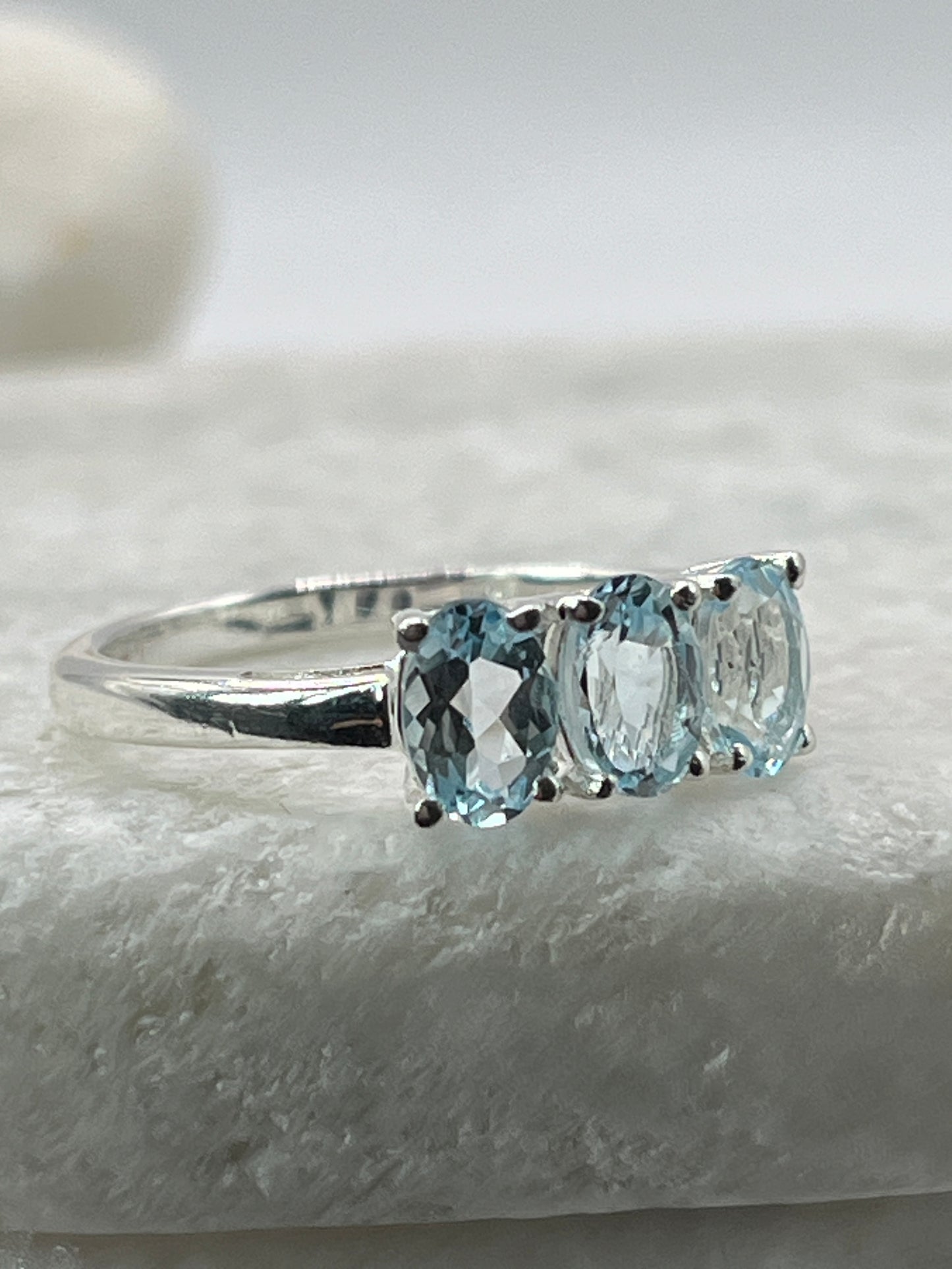 925 Sterling Silver Trilogy Aquamarine Ring Size P