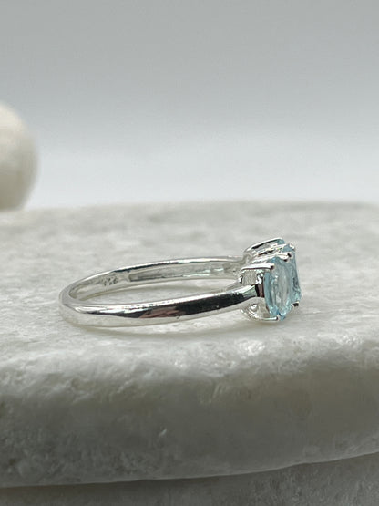 925 Sterling Silver Trilogy Aquamarine Ring Size P