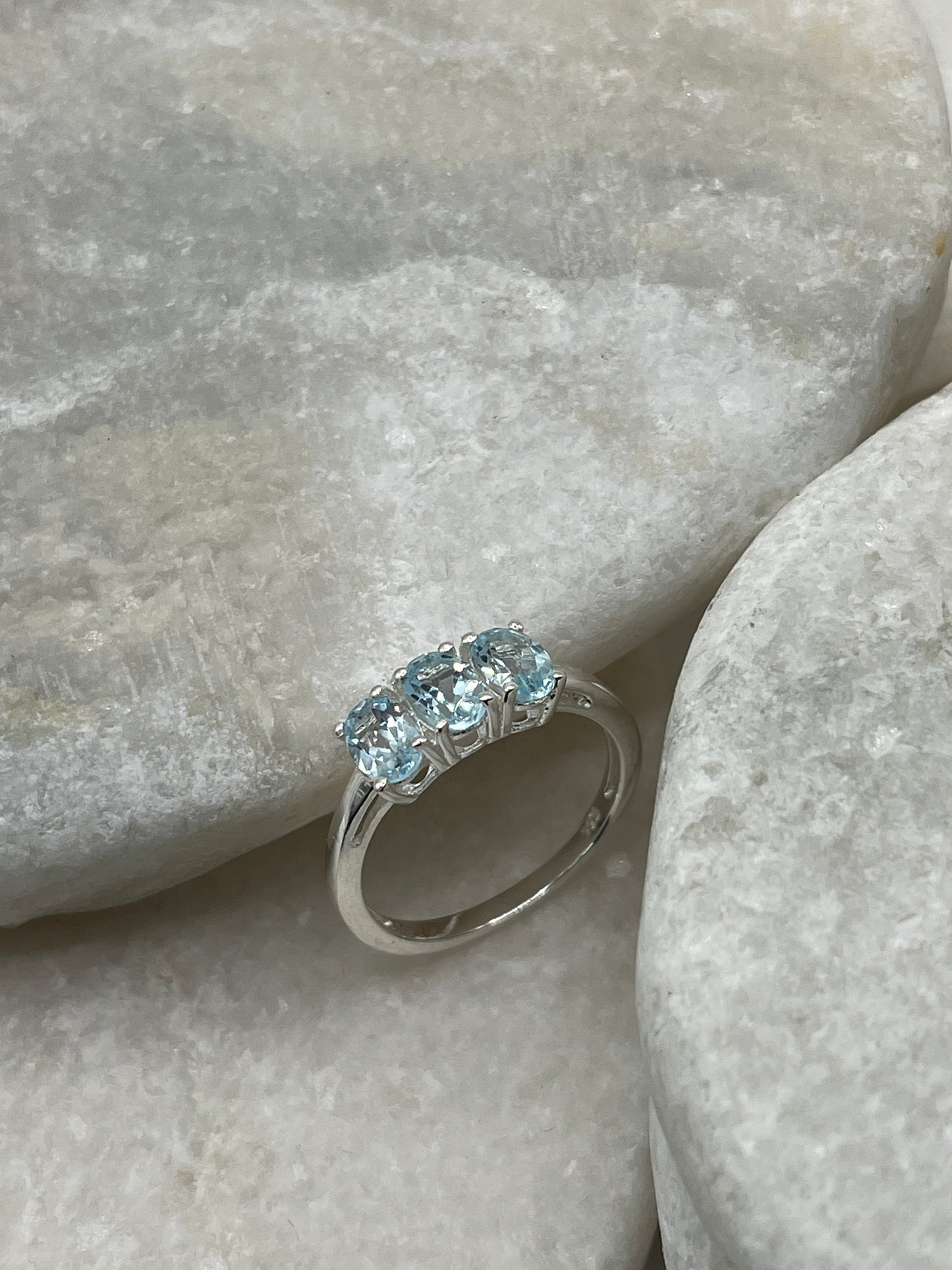 925 Sterling Silver Trilogy Aquamarine Ring Size P