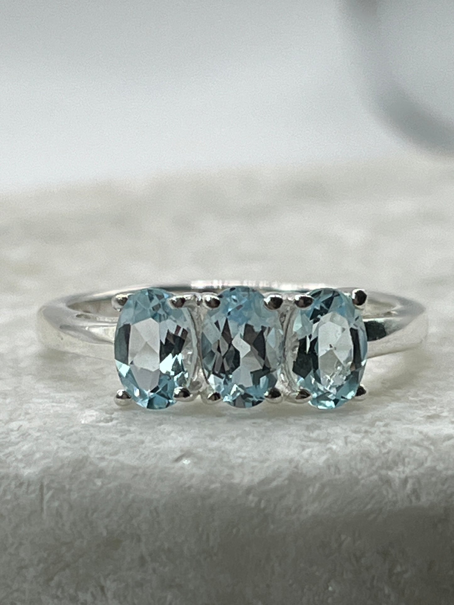 925 Sterling Silver Trilogy Aquamarine Ring Size P