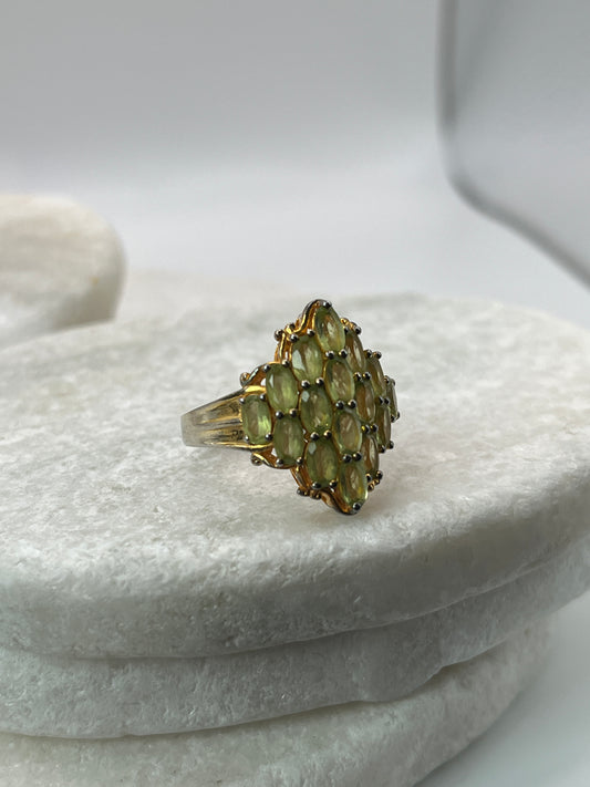 925 Sterling Silver Peridot Cluster Ring With 18k Gold Vermeil Plate Size P