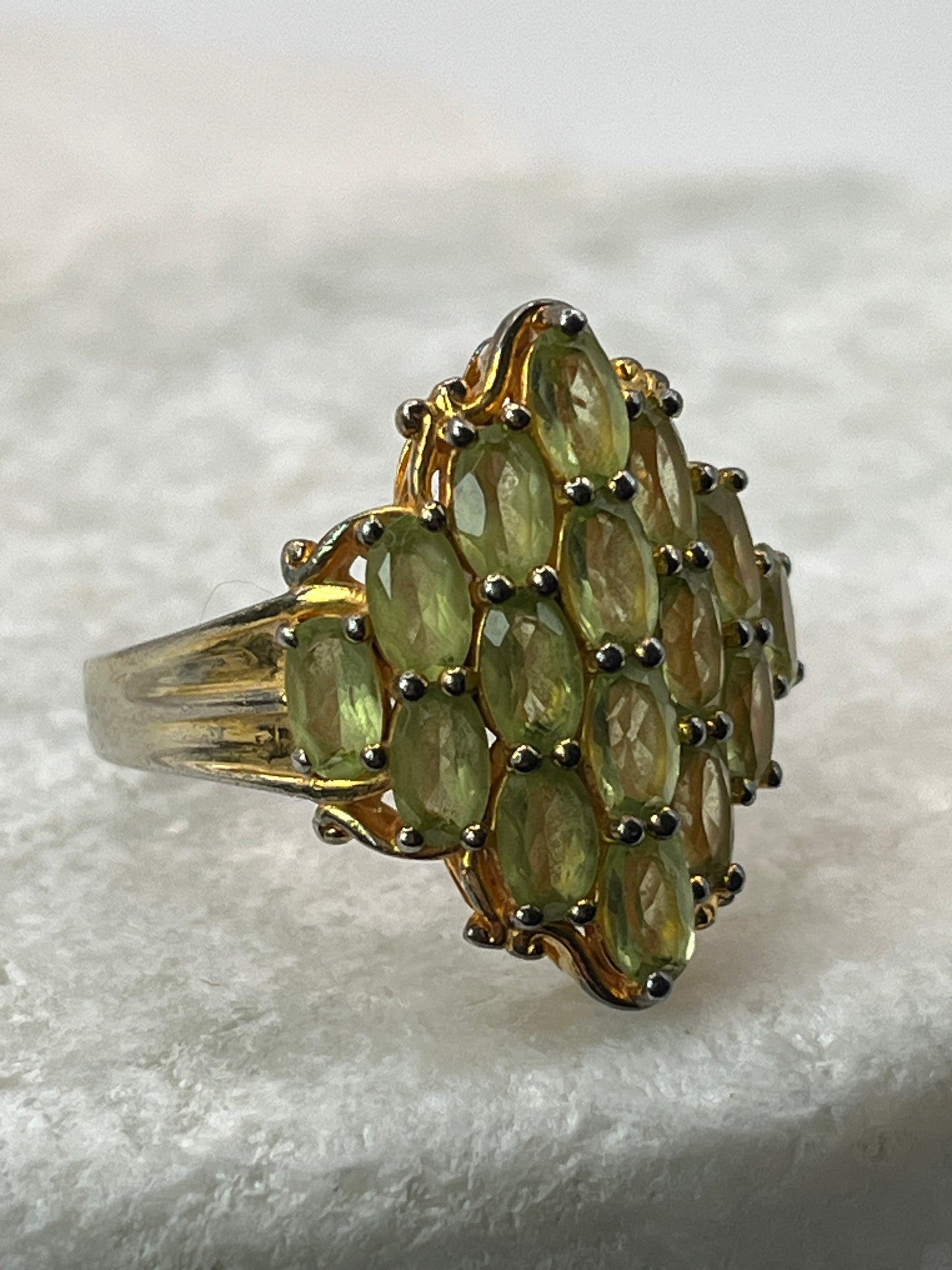 925 Sterling Silver Peridot Cluster Ring With 18k Gold Vermeil Plate Size P