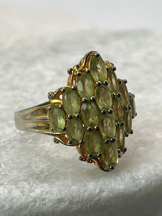 925 Sterling Silver Peridot Cluster Ring With 18k Gold Vermeil Plate Size P