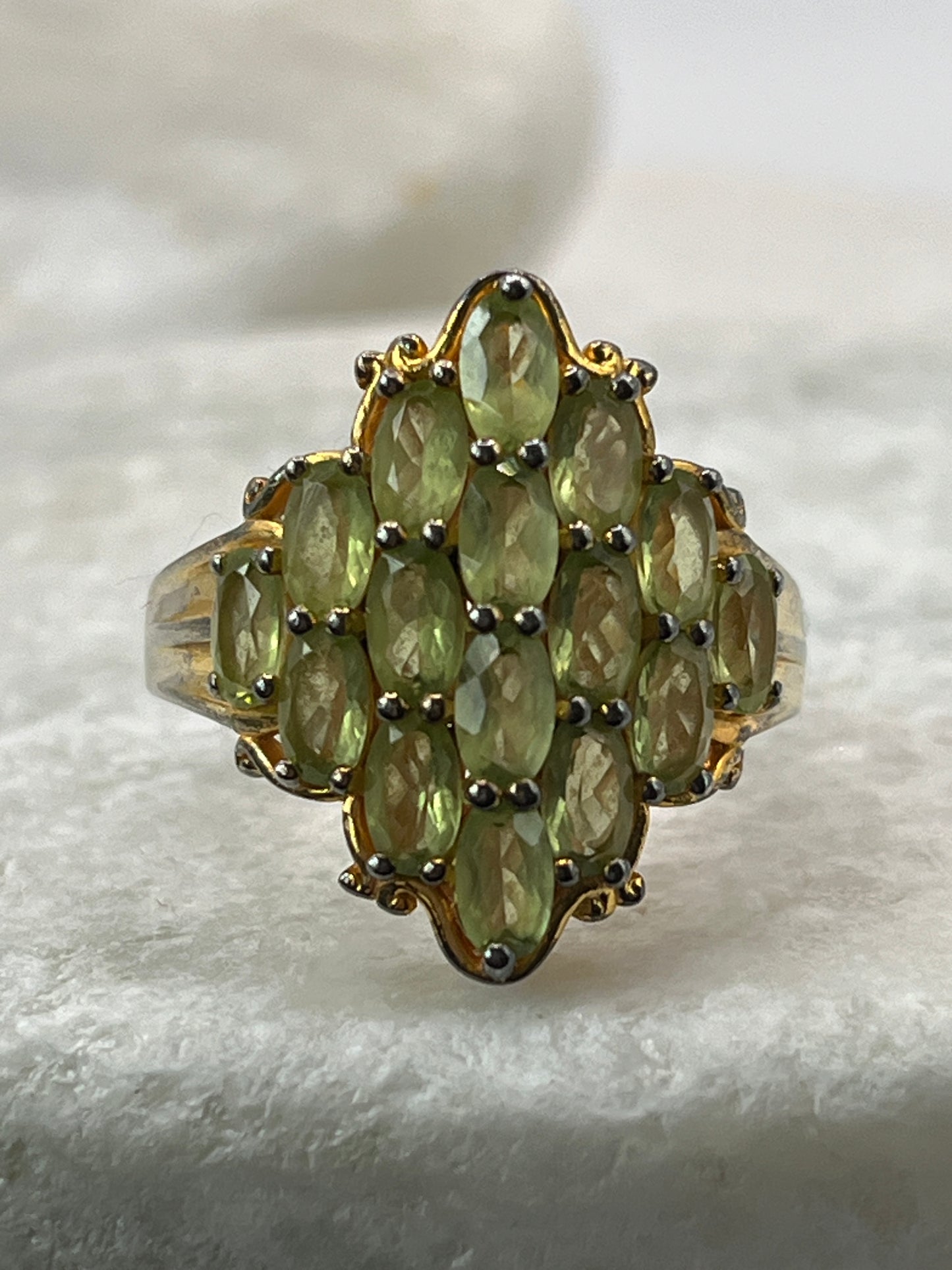 925 Sterling Silver Peridot Cluster Ring With 18k Gold Vermeil Plate Size P
