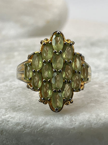 925 Sterling Silver Peridot Cluster Ring With 18k Gold Vermeil Plate Size P
