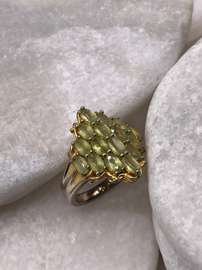 925 Sterling Silver Peridot Cluster Ring With 18k Gold Vermeil Plate Size P