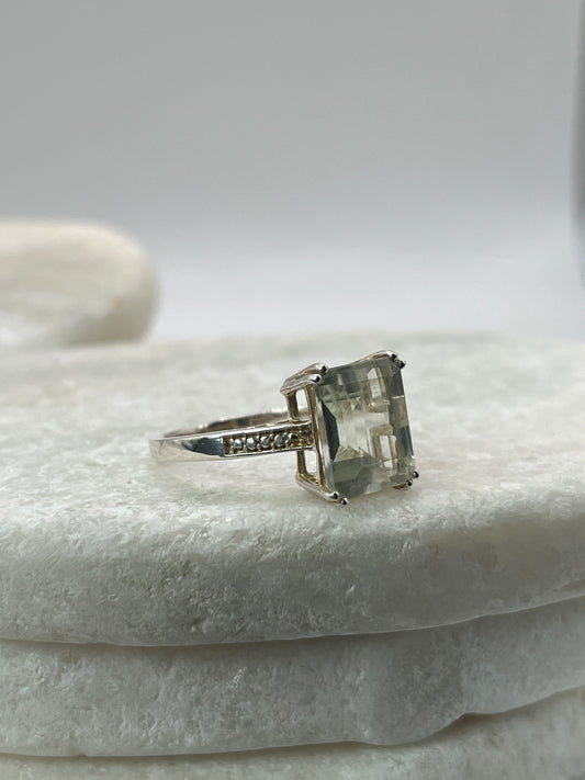 925 Sterling Silver Baguette Cut Statement Ring Green Tourmaline Size P