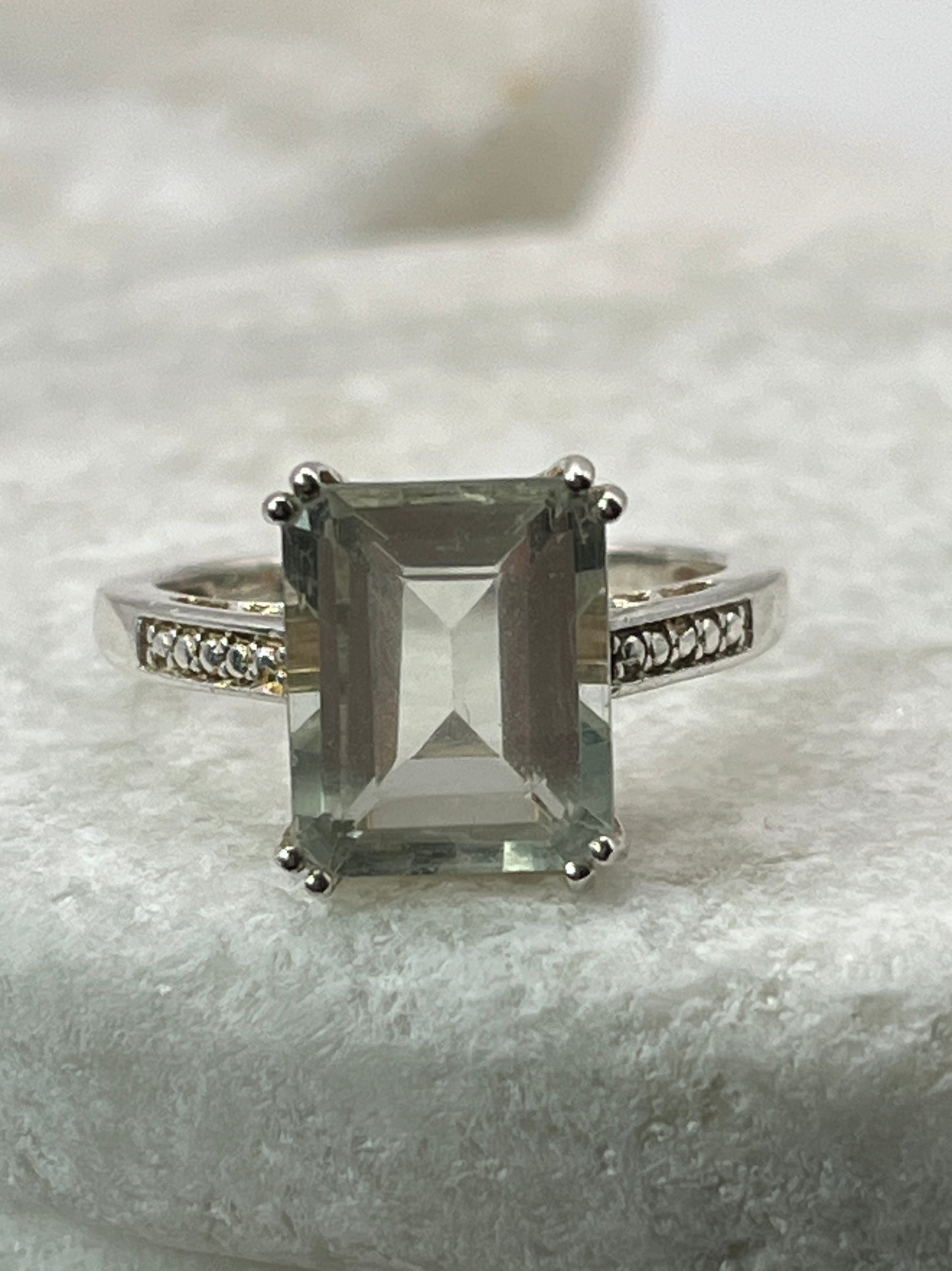 925 Sterling Silver Baguette Cut Statement Ring Green Tourmaline Size P