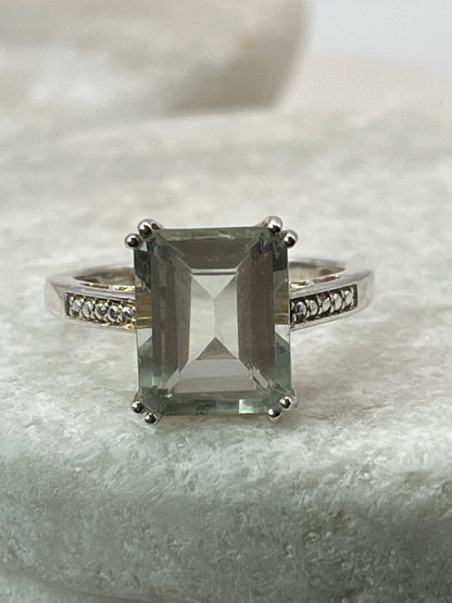 925 Sterling Silver Baguette Cut Statement Ring Green Tourmaline Size P