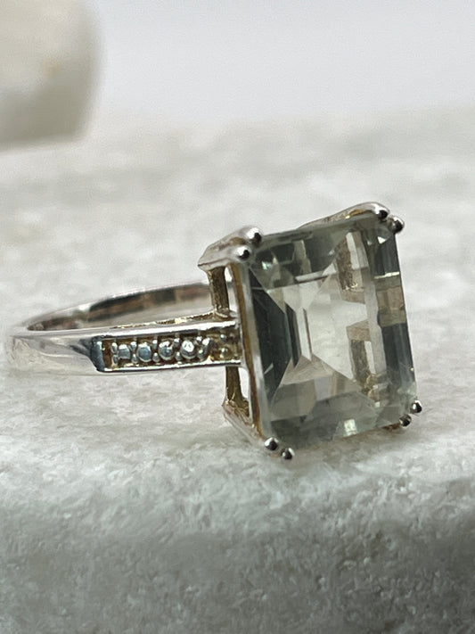 925 Sterling Silver Baguette Cut Statement Ring Green Tourmaline Size P