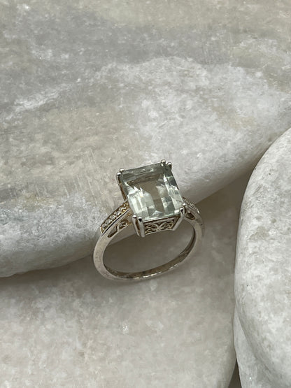 925 Sterling Silver Baguette Cut Statement Ring Green Tourmaline Size P