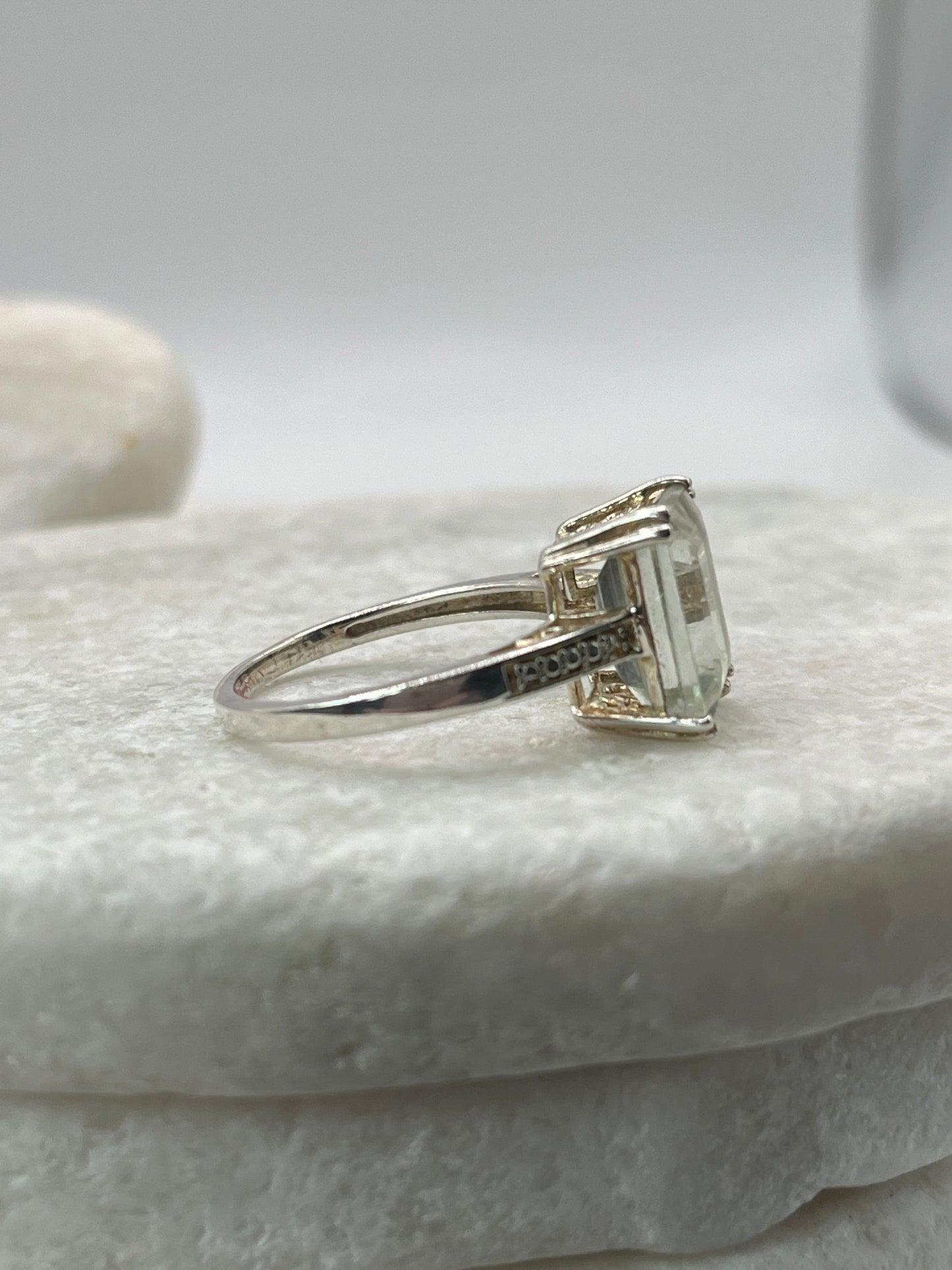 925 Sterling Silver Baguette Cut Statement Ring Green Tourmaline Size P