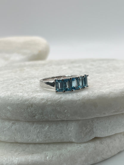 925 Sterling Silver Swiss Blue Topaz Five Piece Half Eternity Ring - Size N