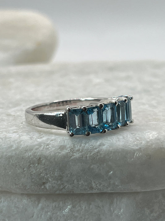 925 Sterling Silver Swiss Blue Topaz Five Piece Half Eternity Ring - Size N