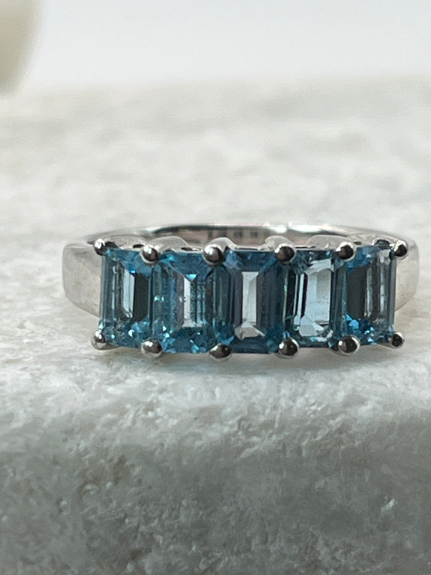 925 Sterling Silver Swiss Blue Topaz Five Piece Half Eternity Ring - Size N