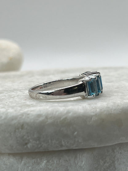 925 Sterling Silver Swiss Blue Topaz Five Piece Half Eternity Ring - Size N