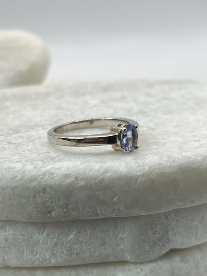 925 Sterling Silver Tanzanite Solitaire Ring - Size N