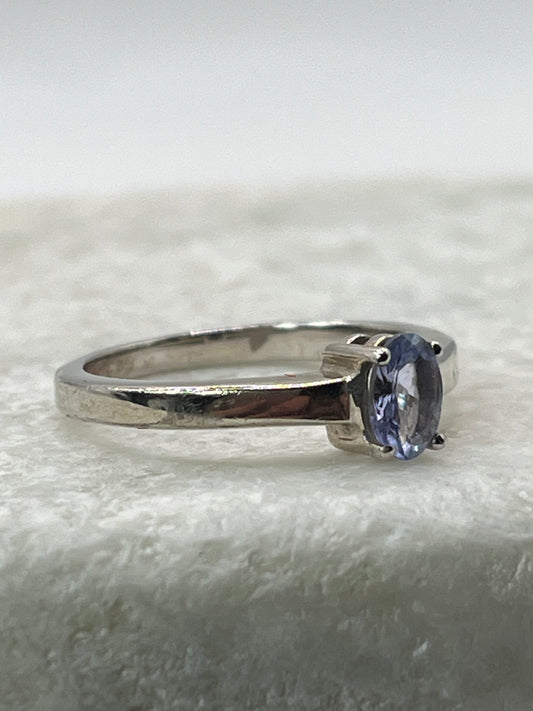 925 Sterling Silver Tanzanite Solitaire Ring - Size N