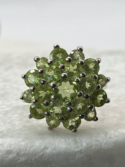 925 Sterling Silver Peridot Cluster Statement Ring  - Size N