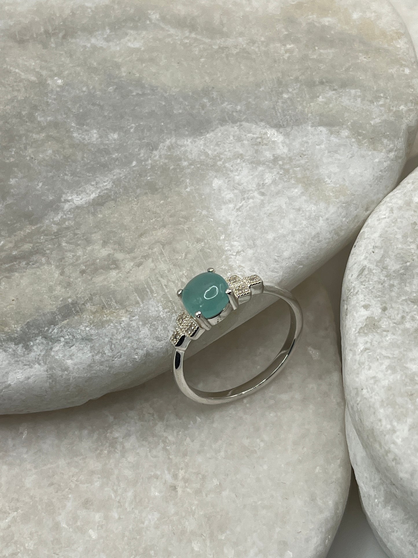 925 Sterling Silver Blue Chalcedony Ring  - Size U