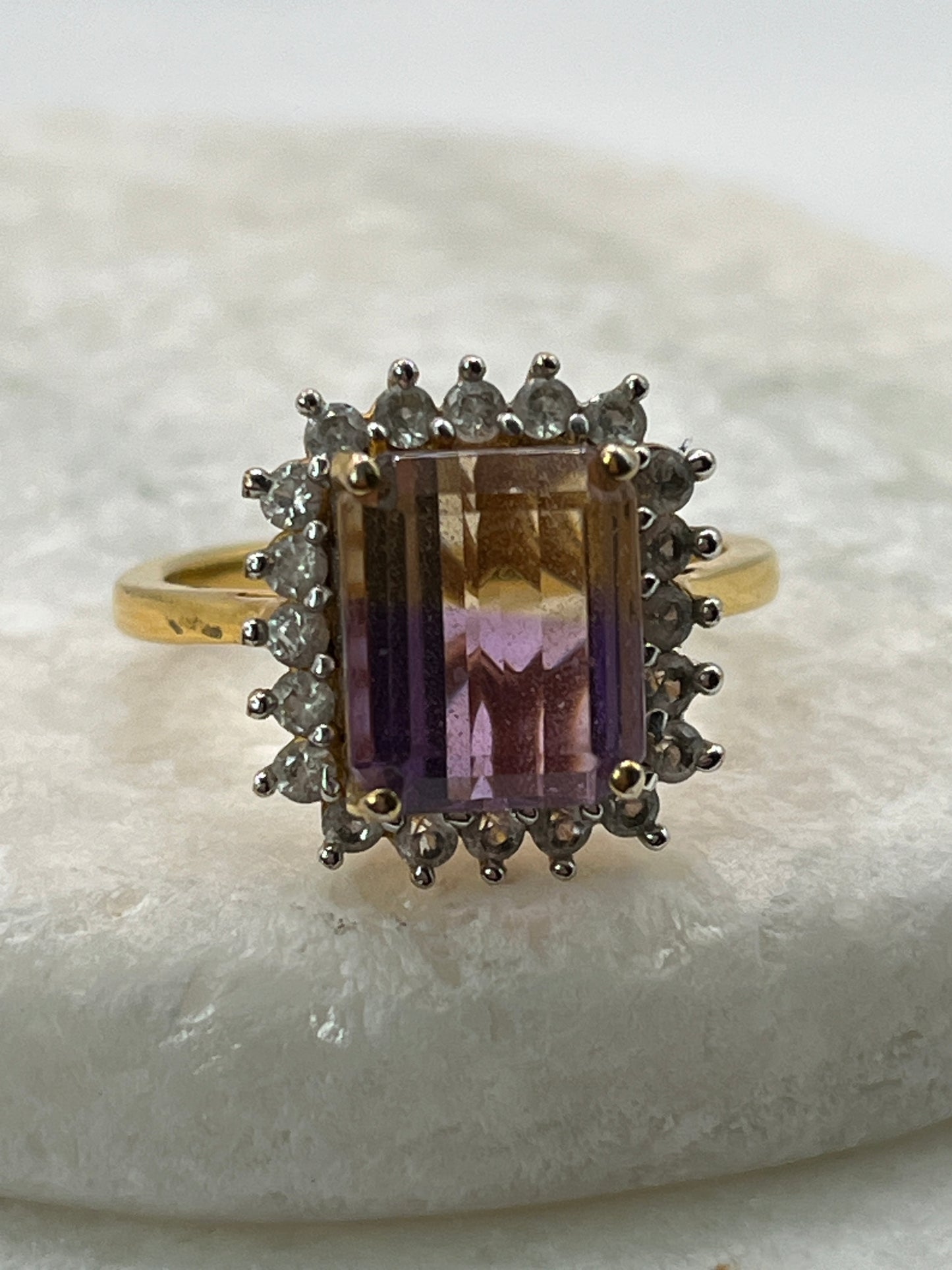 925 Sterling Silver Ametrine And White Topaz Gilded Gold Square Halo Ring- Size R