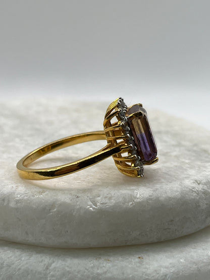 925 Sterling Silver Ametrine And White Topaz Gilded Gold Square Halo Ring- Size R