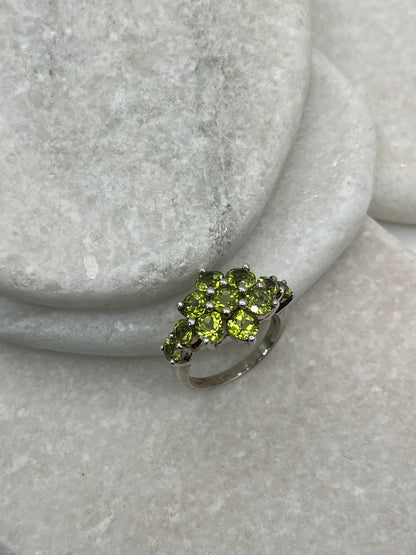 925 Sterling Silver Green Peridot Cluster Ring- Size R