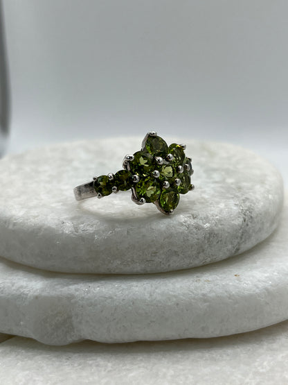 925 Sterling Silver Green Peridot Cluster Ring- Size R