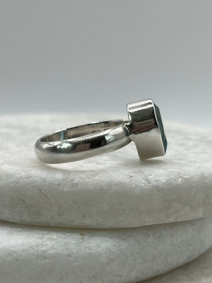 925 Sterling Silver Swiss Blue Topaz Tear Drop Ring- Size R