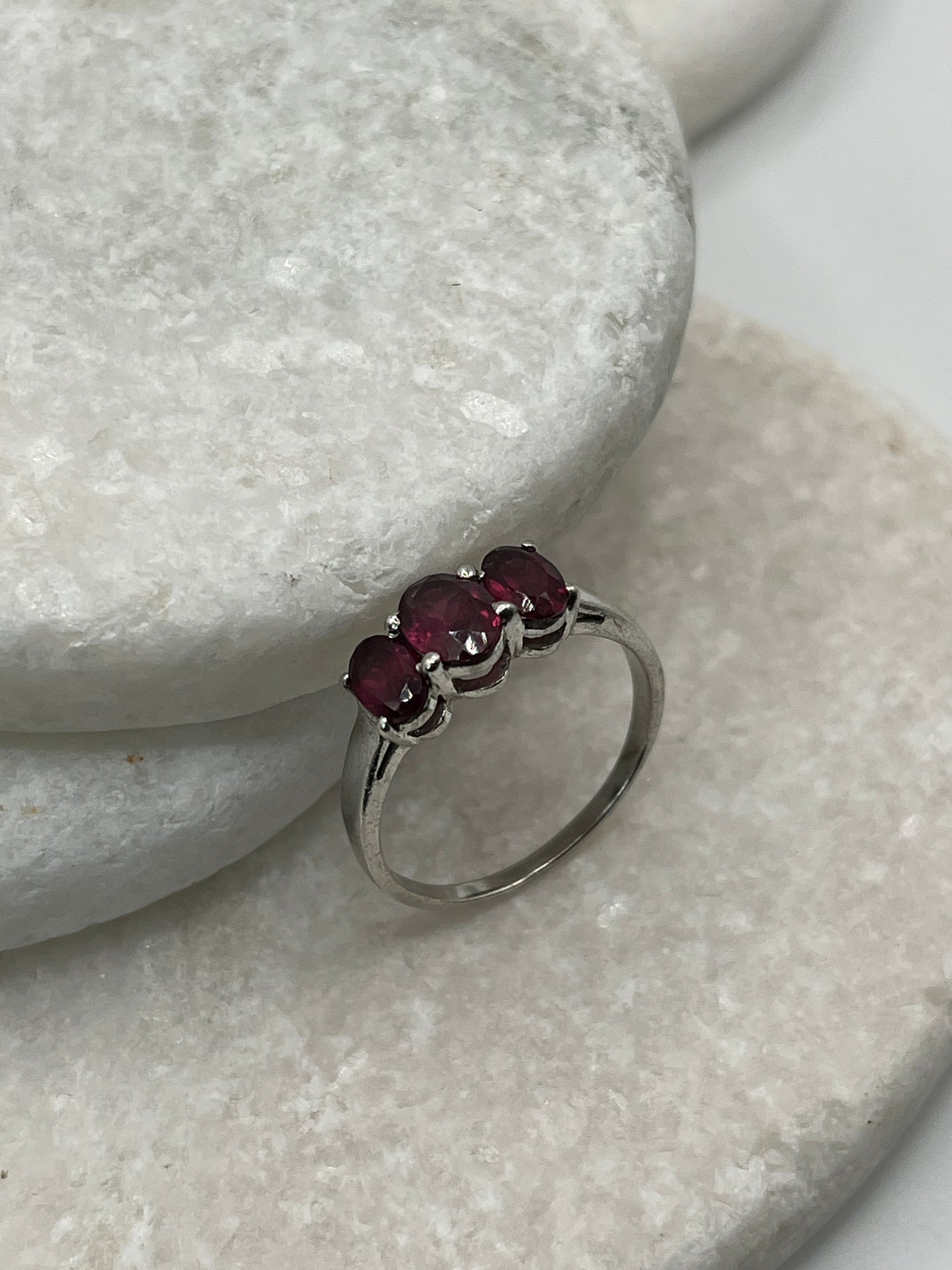925 Sterling Silver Trilogy Garnet Ring- Size R