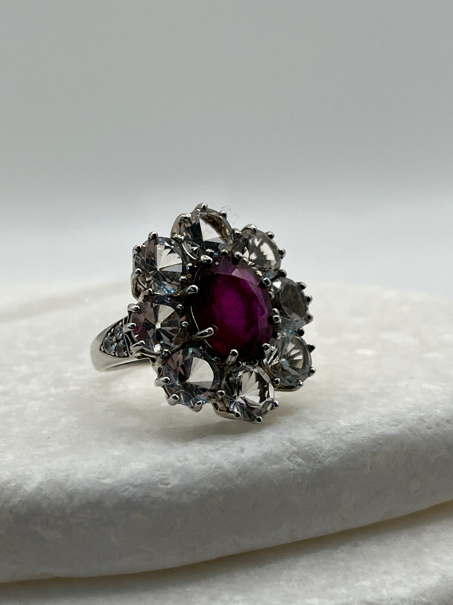 925 Sterling Silver Ruby And White Topaz- Size P