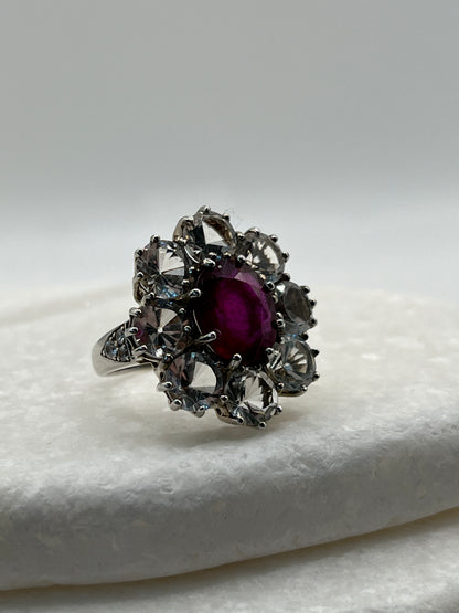 925 Sterling Silver Ruby And White Topaz- Size P