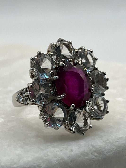 925 Sterling Silver Ruby And White Topaz- Size P