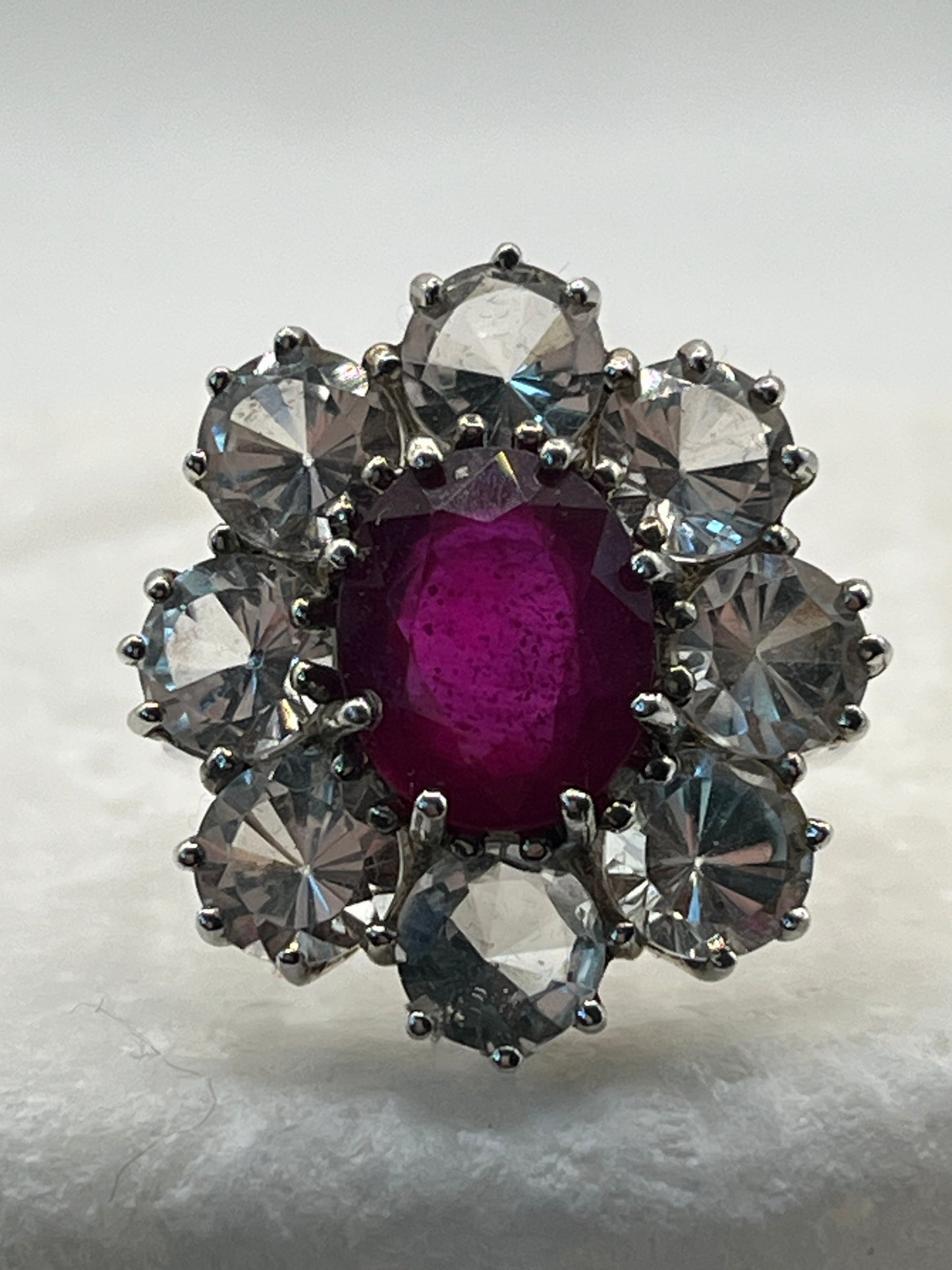 925 Sterling Silver Ruby And White Topaz- Size P