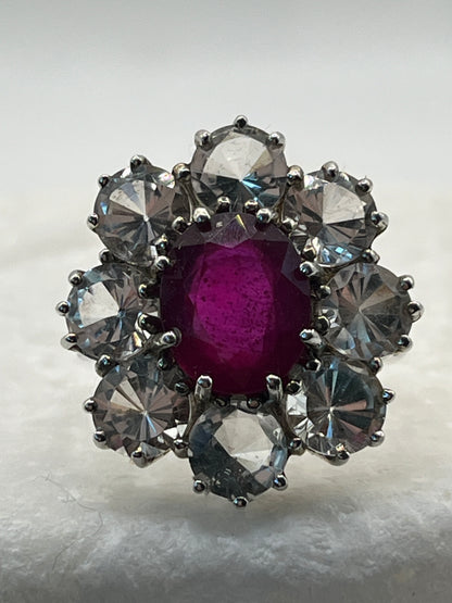 925 Sterling Silver Ruby And White Topaz- Size P