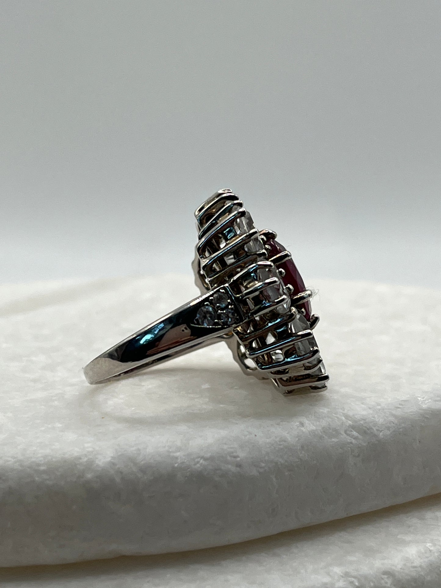 925 Sterling Silver Ruby And White Topaz- Size P