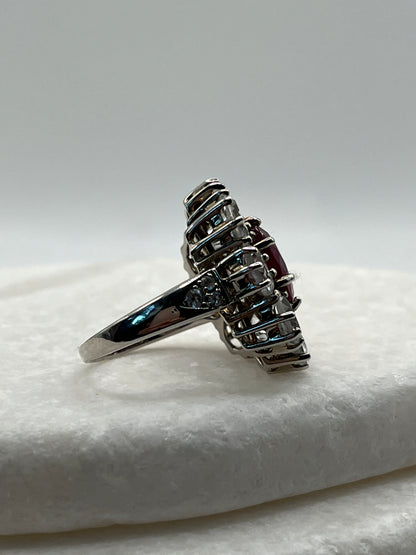 925 Sterling Silver Ruby And White Topaz- Size P