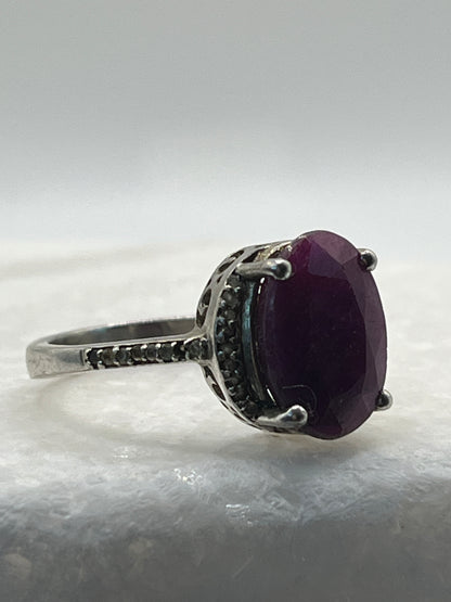 925 Sterling Silver Ruby And Diamond- Size T