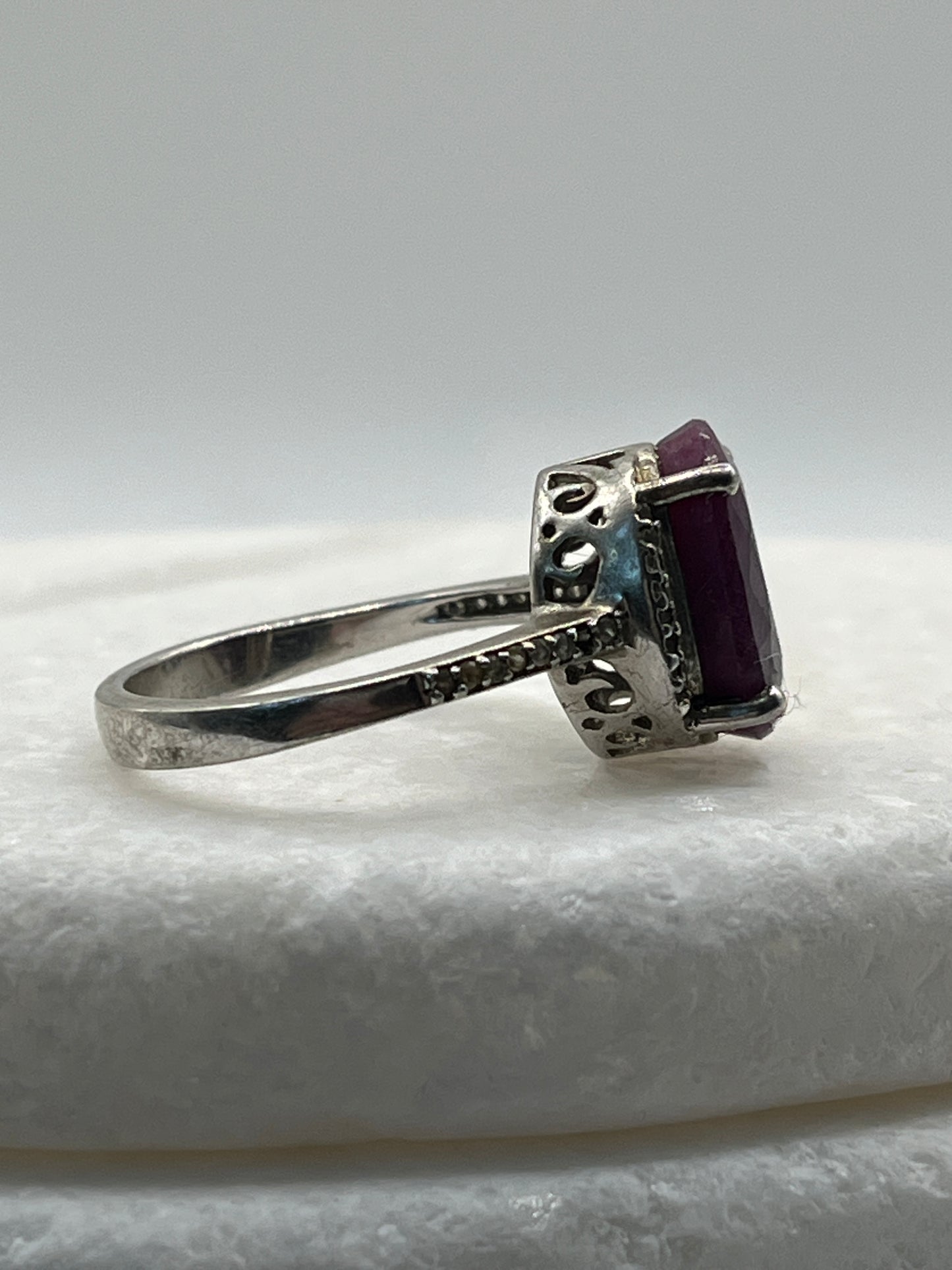 925 Sterling Silver Ruby And Diamond- Size T