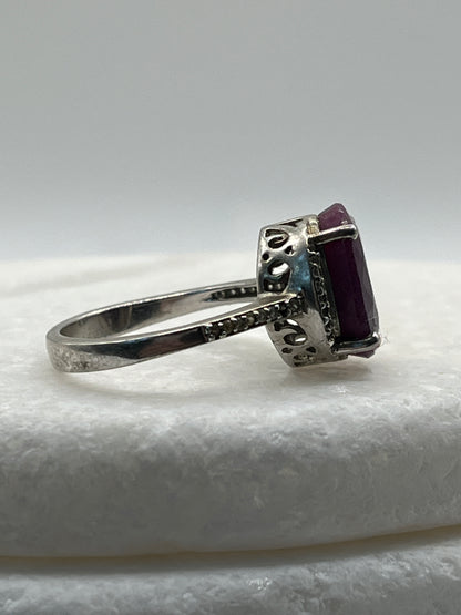 925 Sterling Silver Ruby And Diamond- Size T