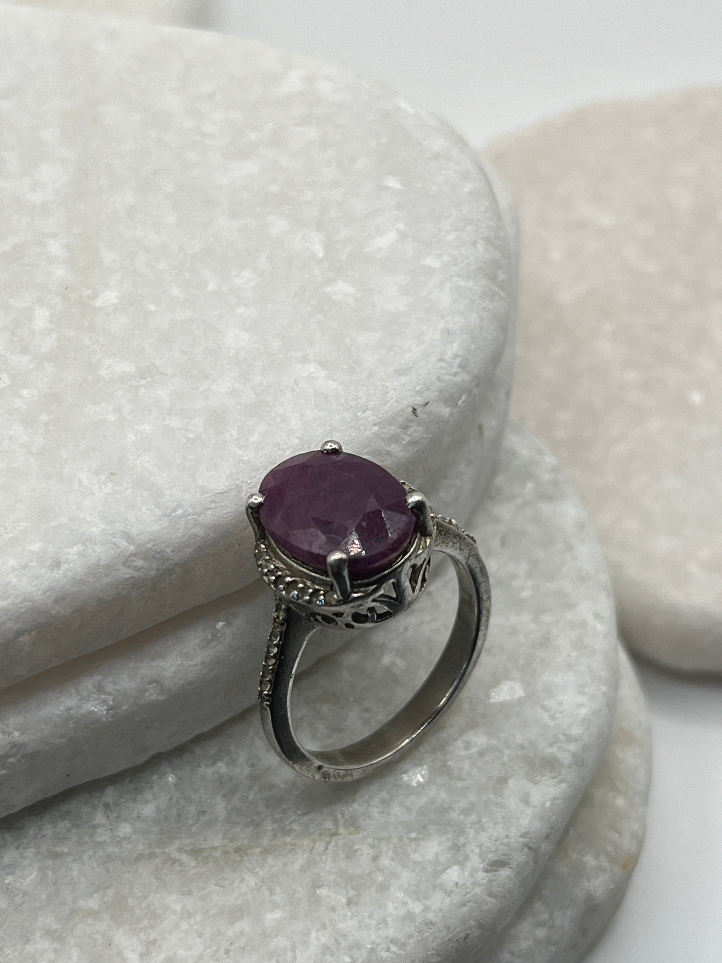 925 Sterling Silver Ruby And Diamond- Size T