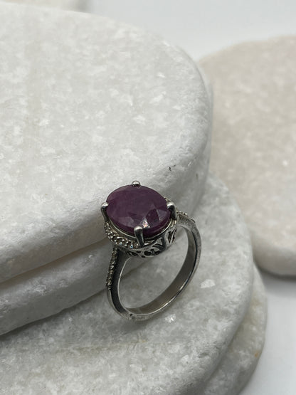 925 Sterling Silver Ruby And Diamond- Size T