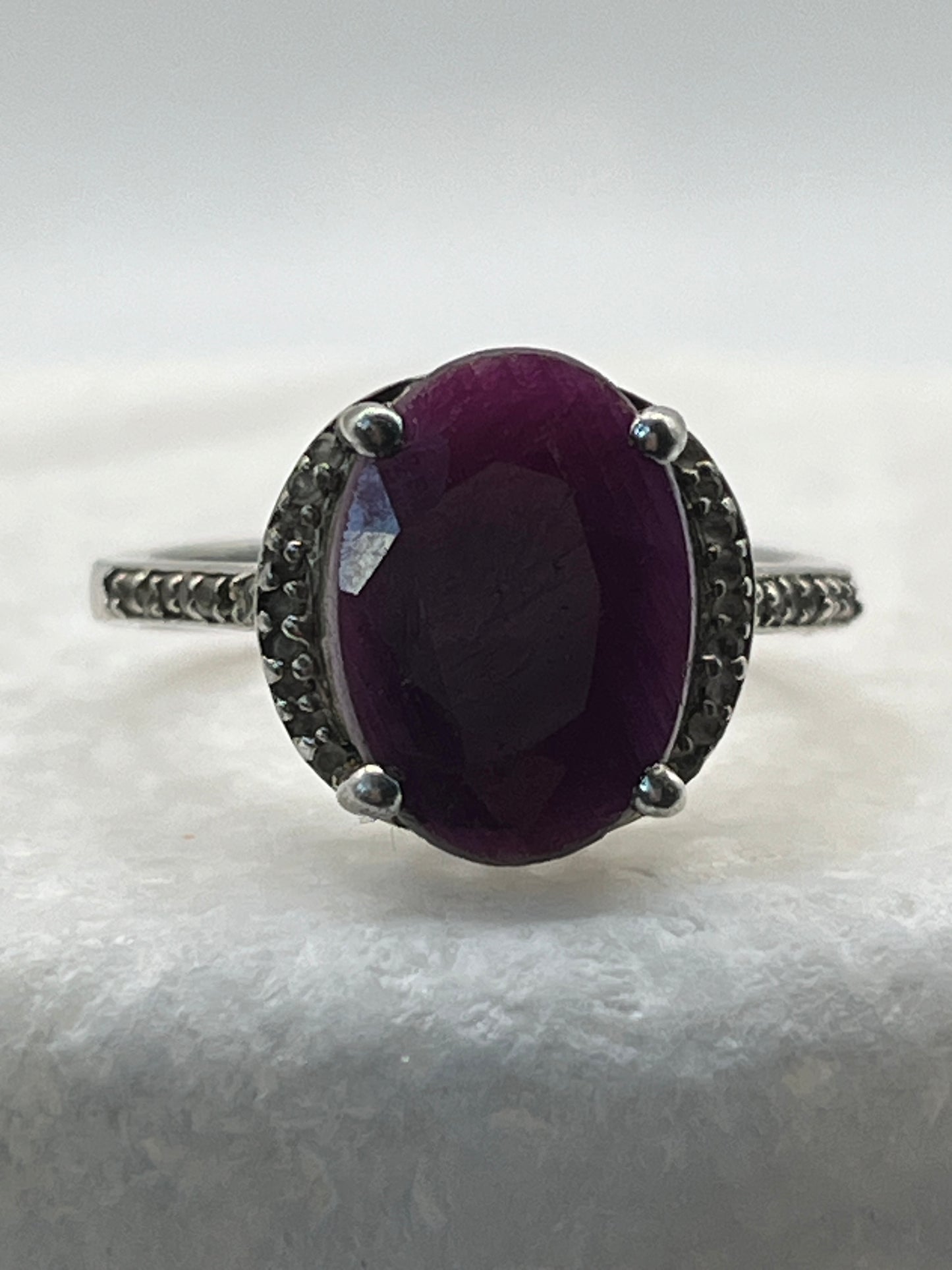 925 Sterling Silver Ruby And Diamond- Size T