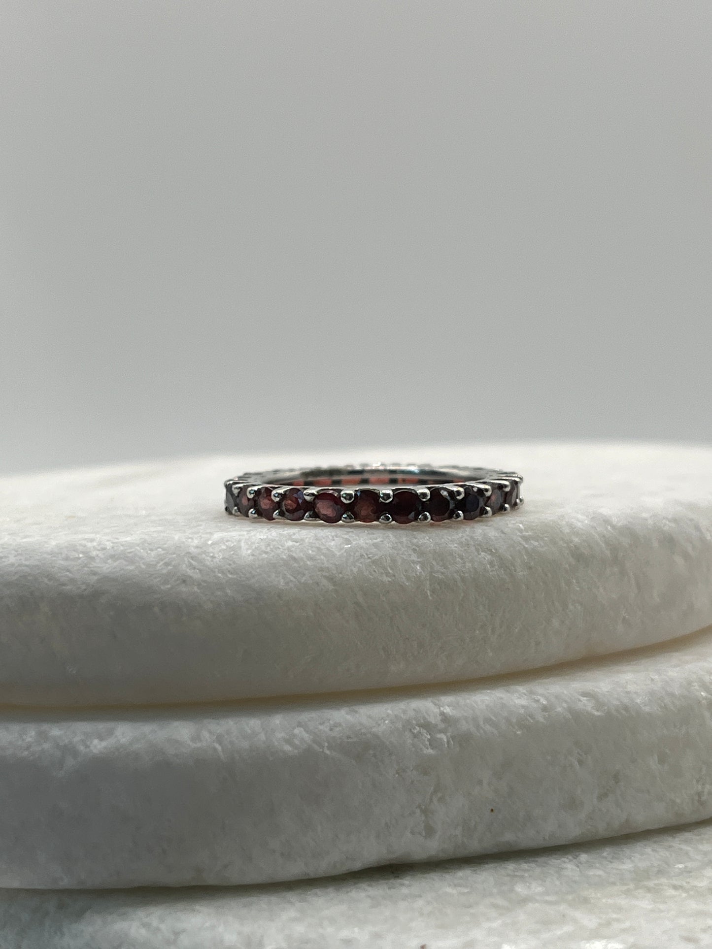 925 Sterling Silver Garnet Full Eternity Ring - Size O