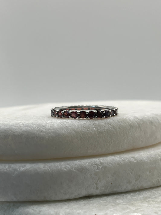 925 Sterling Silver Garnet Full Eternity Ring - Size O