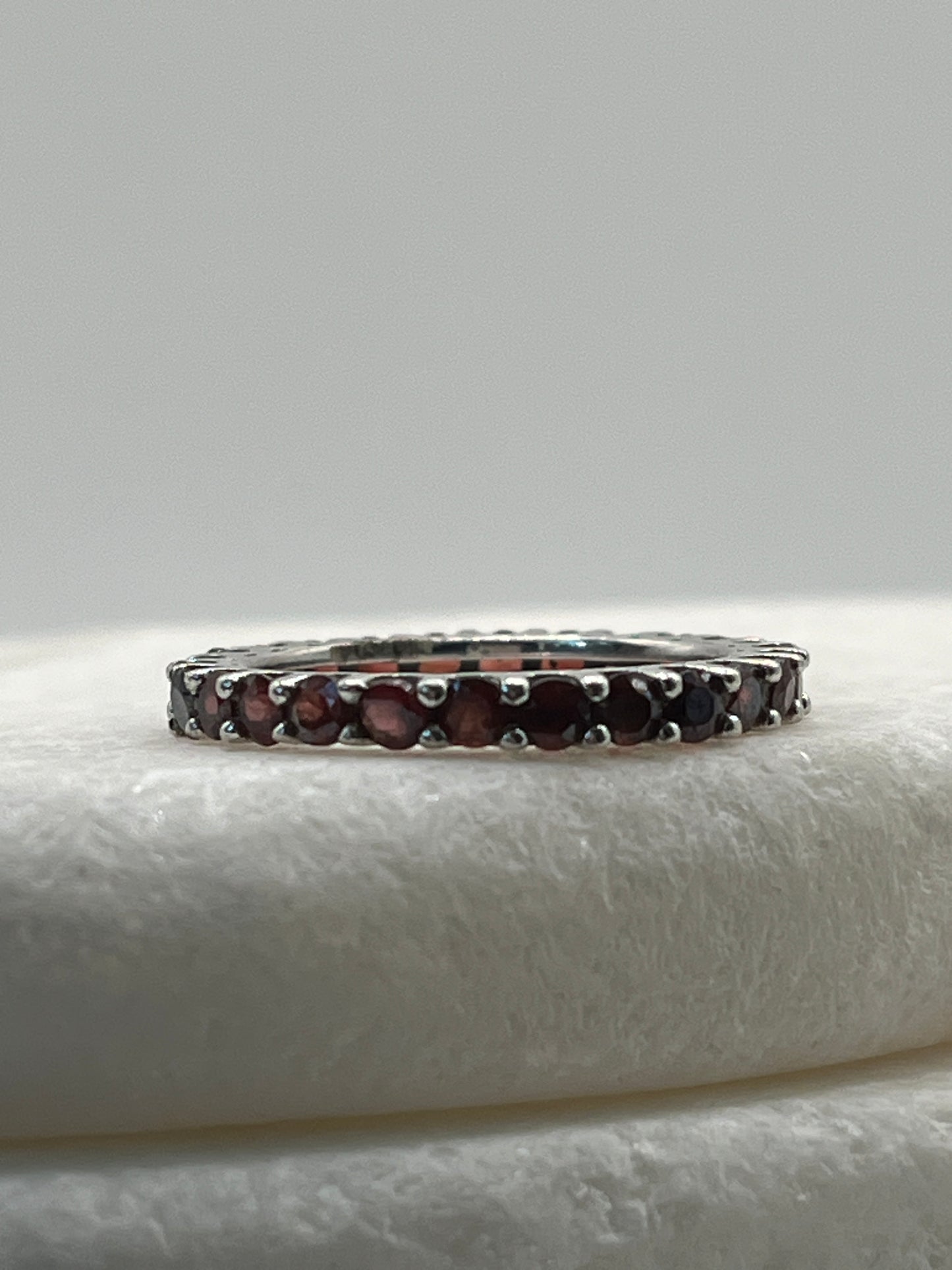 925 Sterling Silver Garnet Full Eternity Ring - Size O
