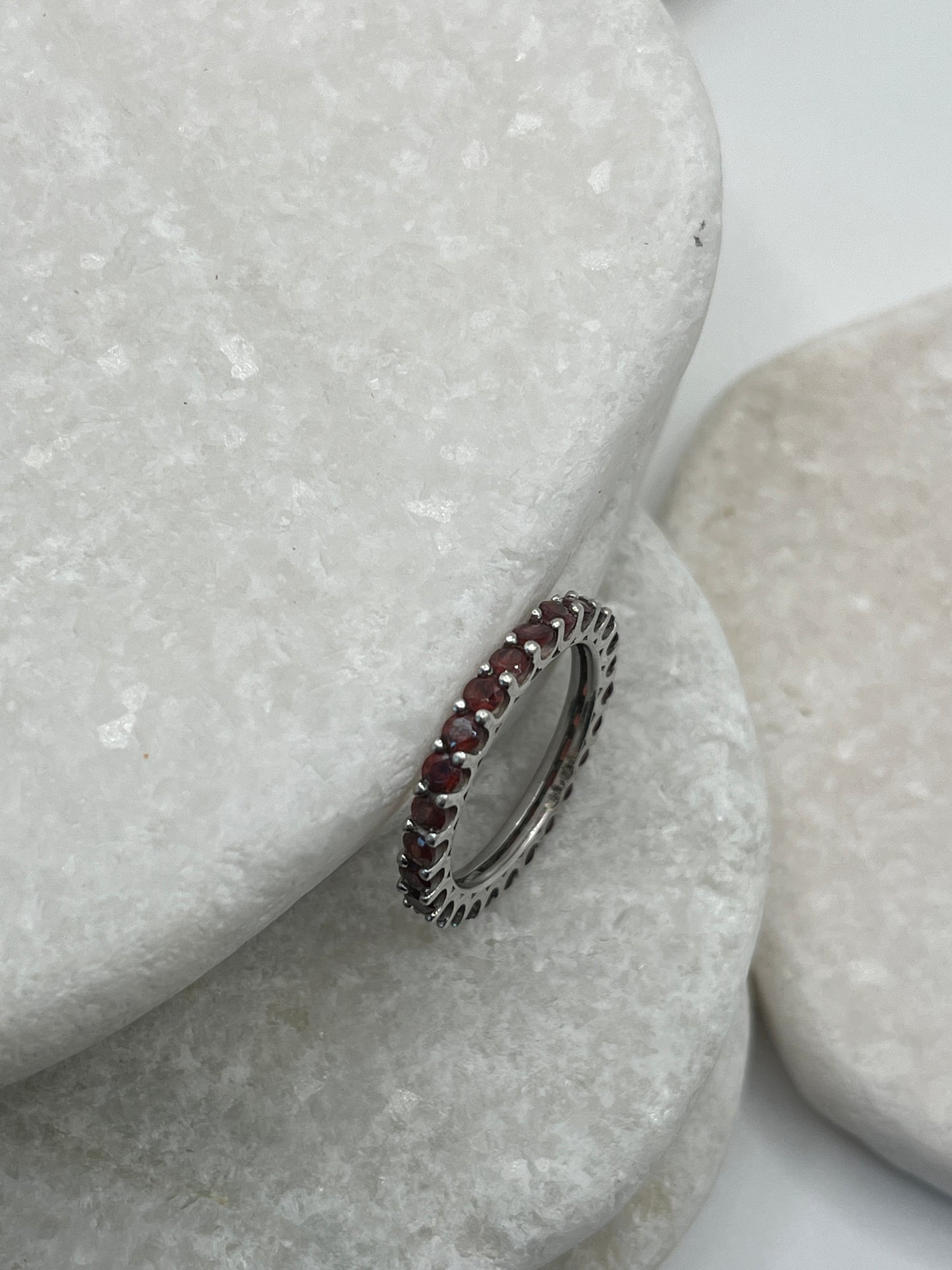 925 Sterling Silver Garnet Full Eternity Ring - Size O