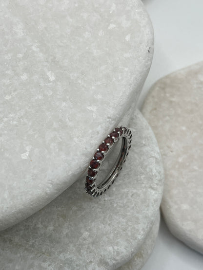 925 Sterling Silver Garnet Full Eternity Ring - Size O